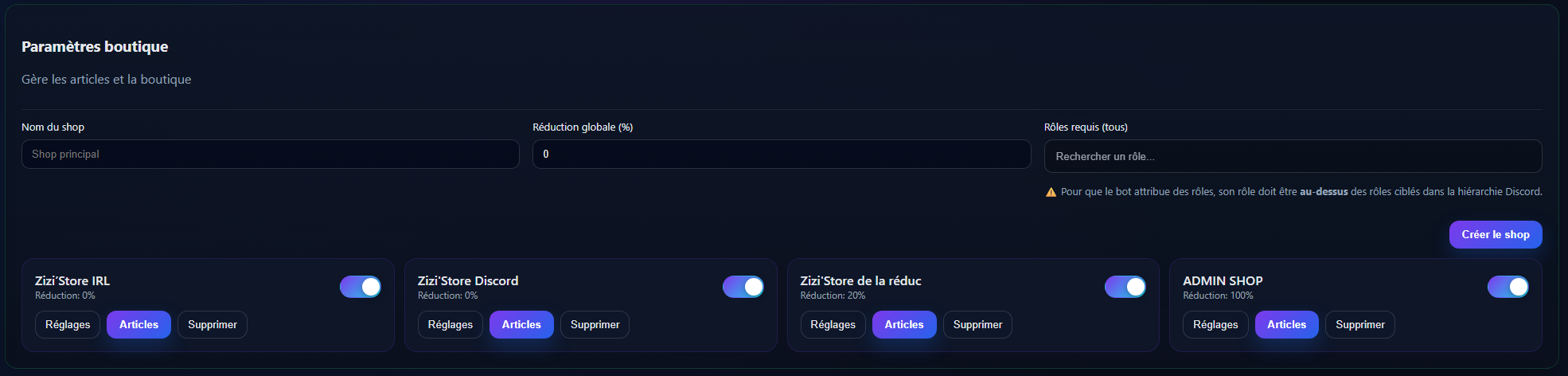 Capture des boutiques