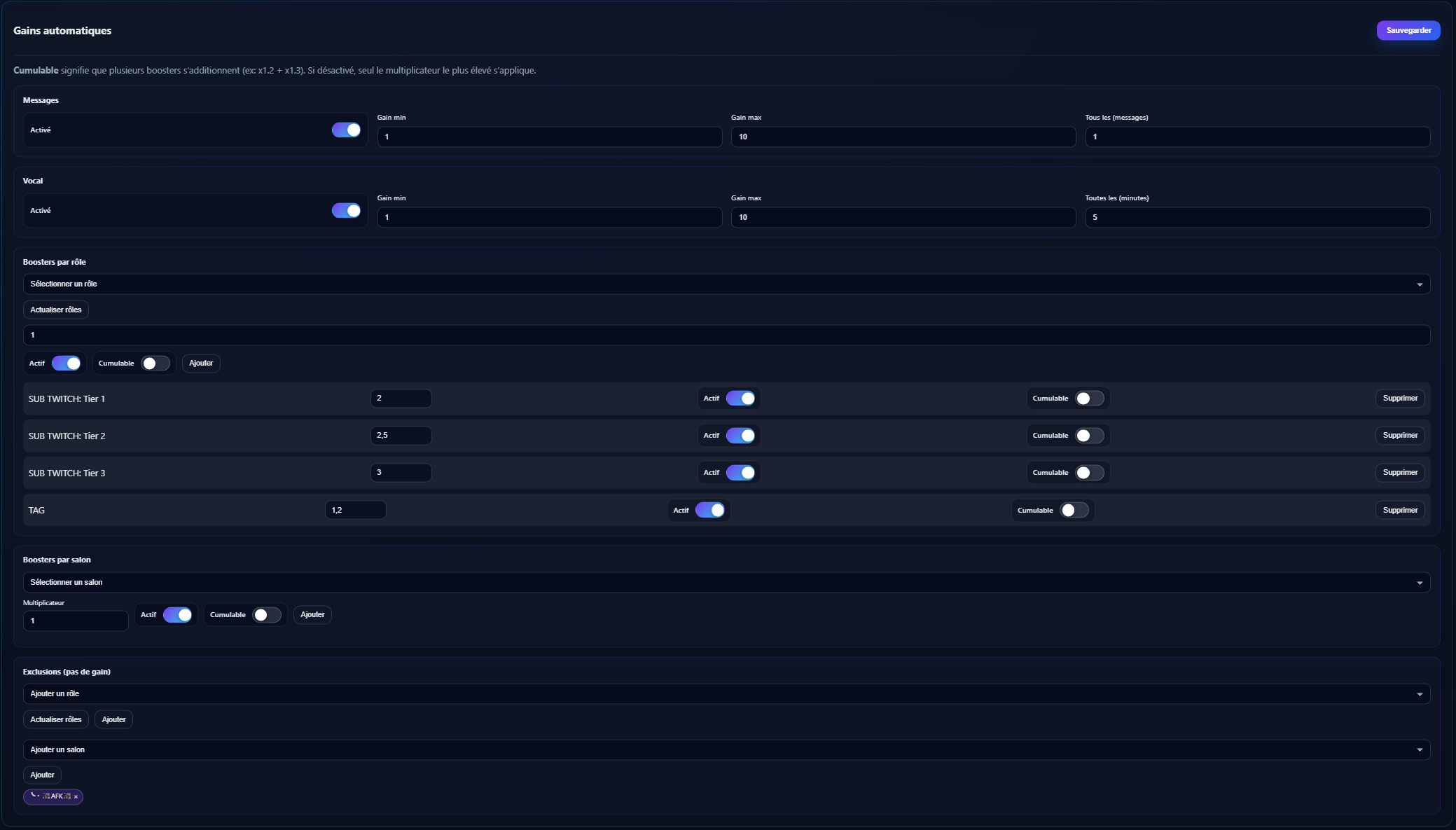 Capture des gains automatiques