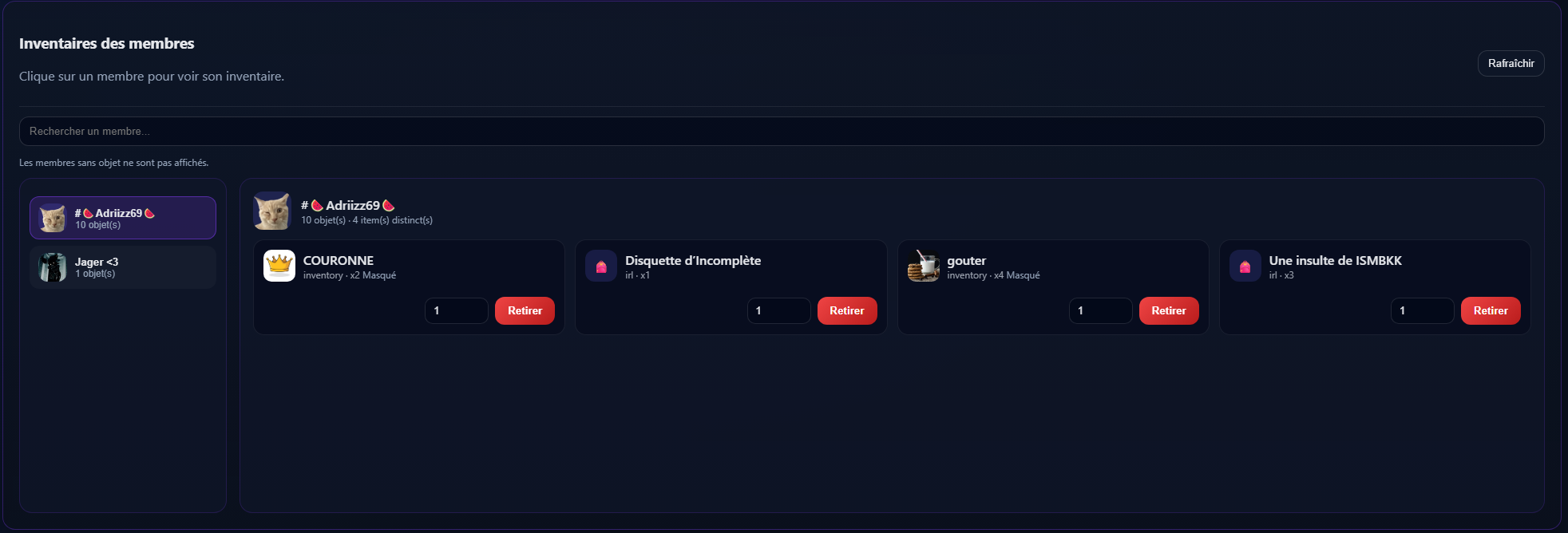 Capture des inventaires membres