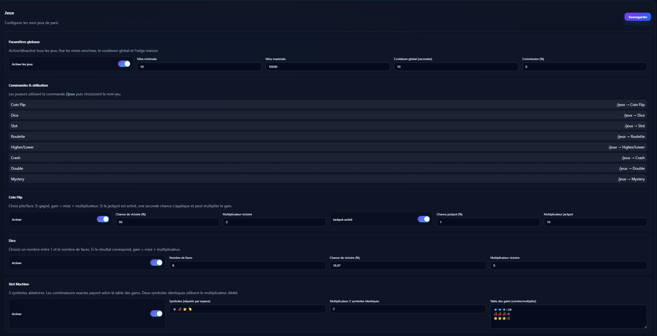 Capture des paramètres jeux