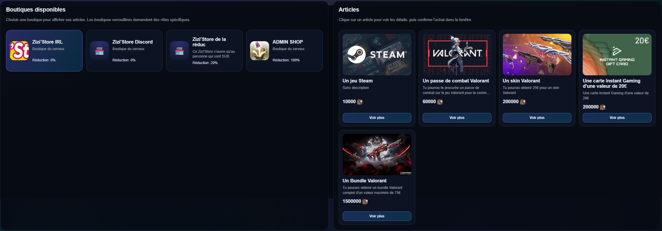 Capture des boutiques